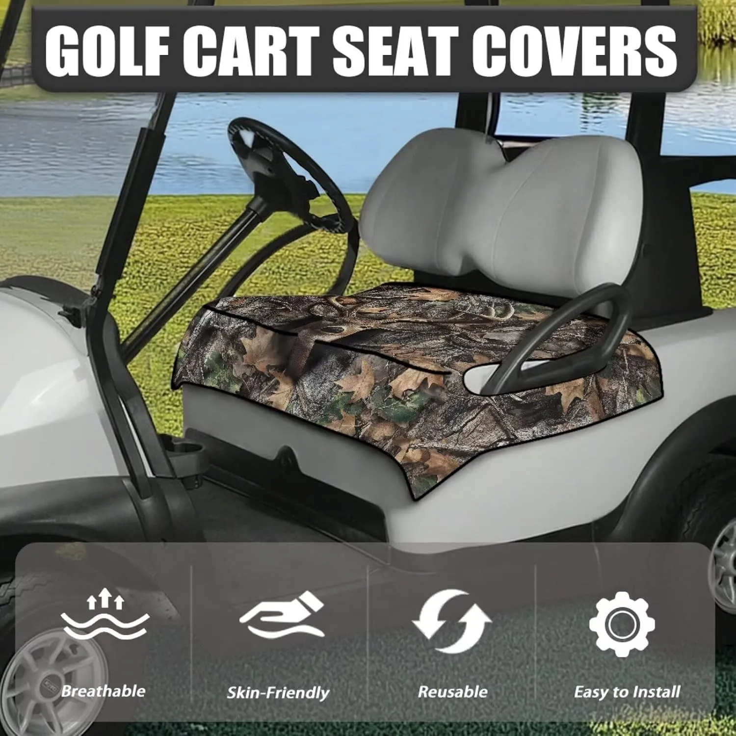 Suobstales Golf Cart Seat Covers Breathable Golf Cart Seat Blanket Towel for Club Car EZGO TXT RXV Golf Carts with 4 Pockets