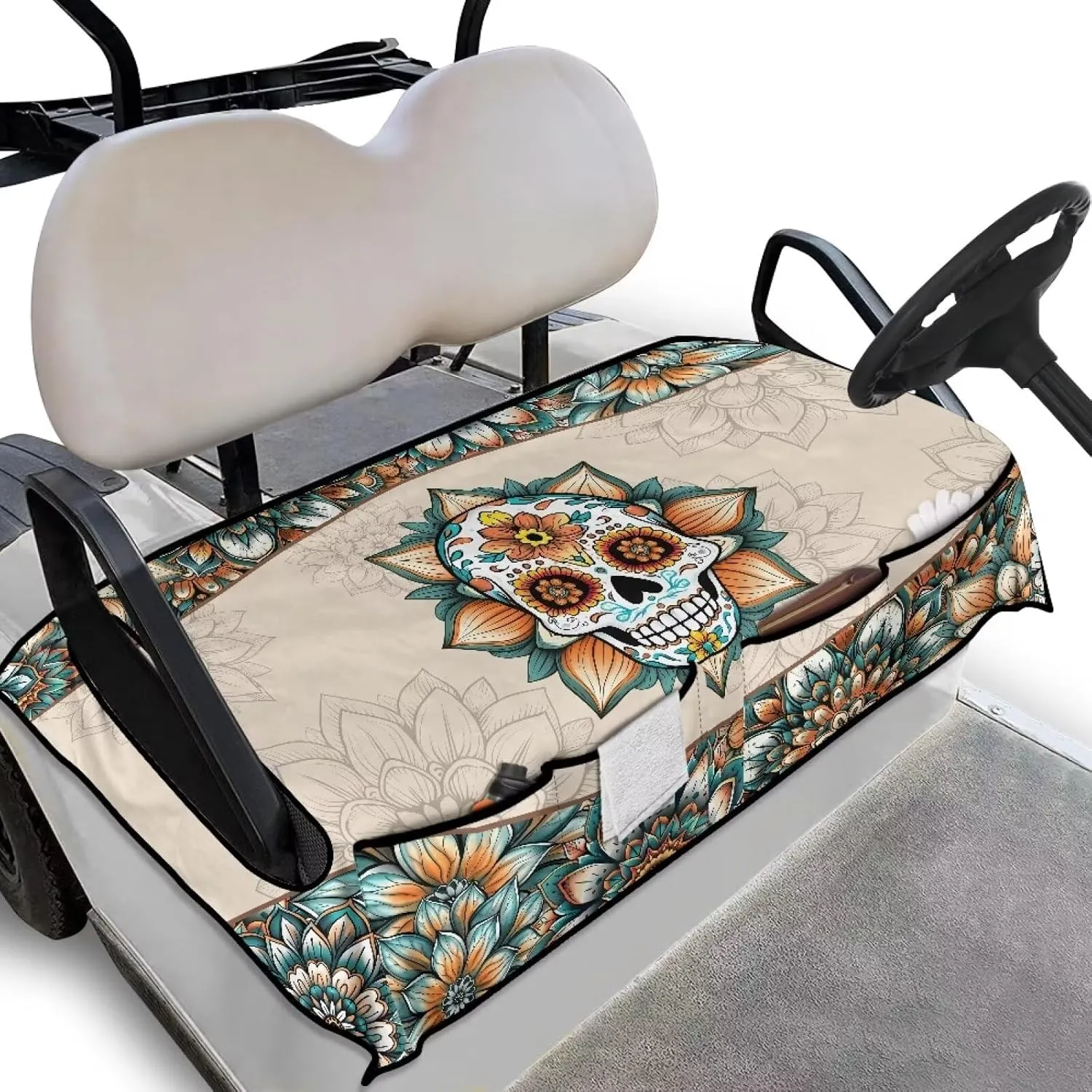 Suobstales Golf Cart Seat Covers Breathable Golf Cart Seat Blanket Towel for Club Car EZGO TXT RXV Golf Carts with 4 Pockets