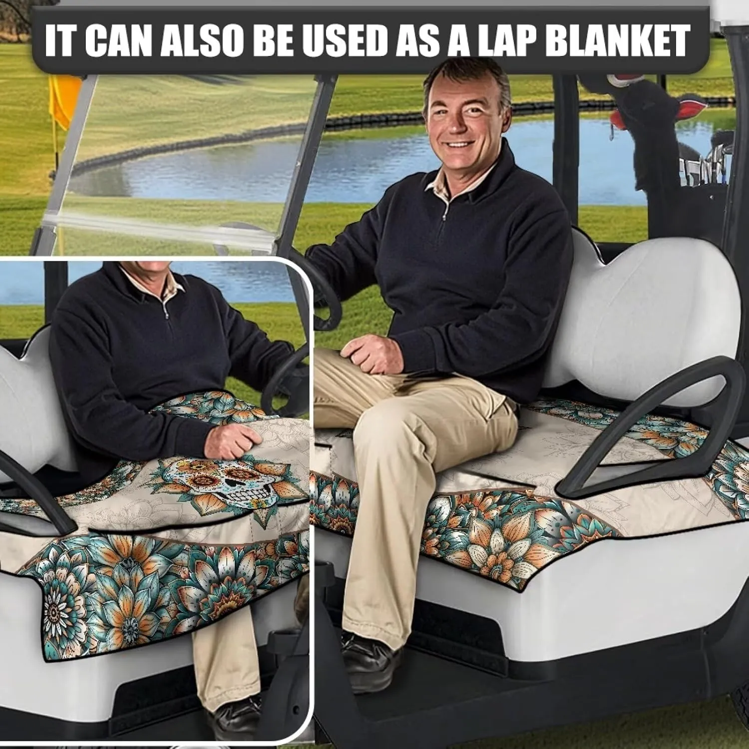 Suobstales Golf Cart Seat Covers Breathable Golf Cart Seat Blanket Towel for Club Car EZGO TXT RXV Golf Carts with 4 Pockets