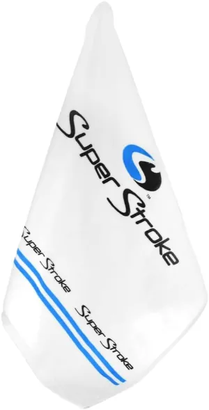 SuperStroke Golf Tour Towel, White/Blue | Washable Cotton Golf Cart Accessories | Multi-Purpose with Printed Logo Towel (S010018)