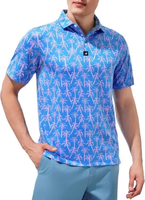 SURF CUZ Golf Shirt Moisture Wicking for Men Dry Fit Polo Shirts Short Sleeve Print Performance 4-Way Stretch