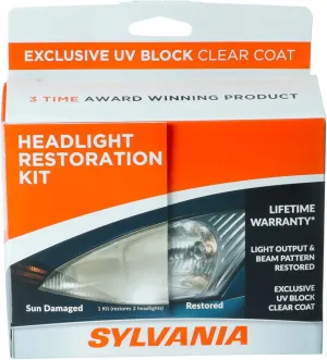 SYLVANIA - Headlight Restoration Kit - 3 Easy Steps to Restore Sun Damaged Headlights with Exclusive UV Block Clear Coat, Light Output and Beam Pattern Restored, Long Lasting Headlight Restorer Kit