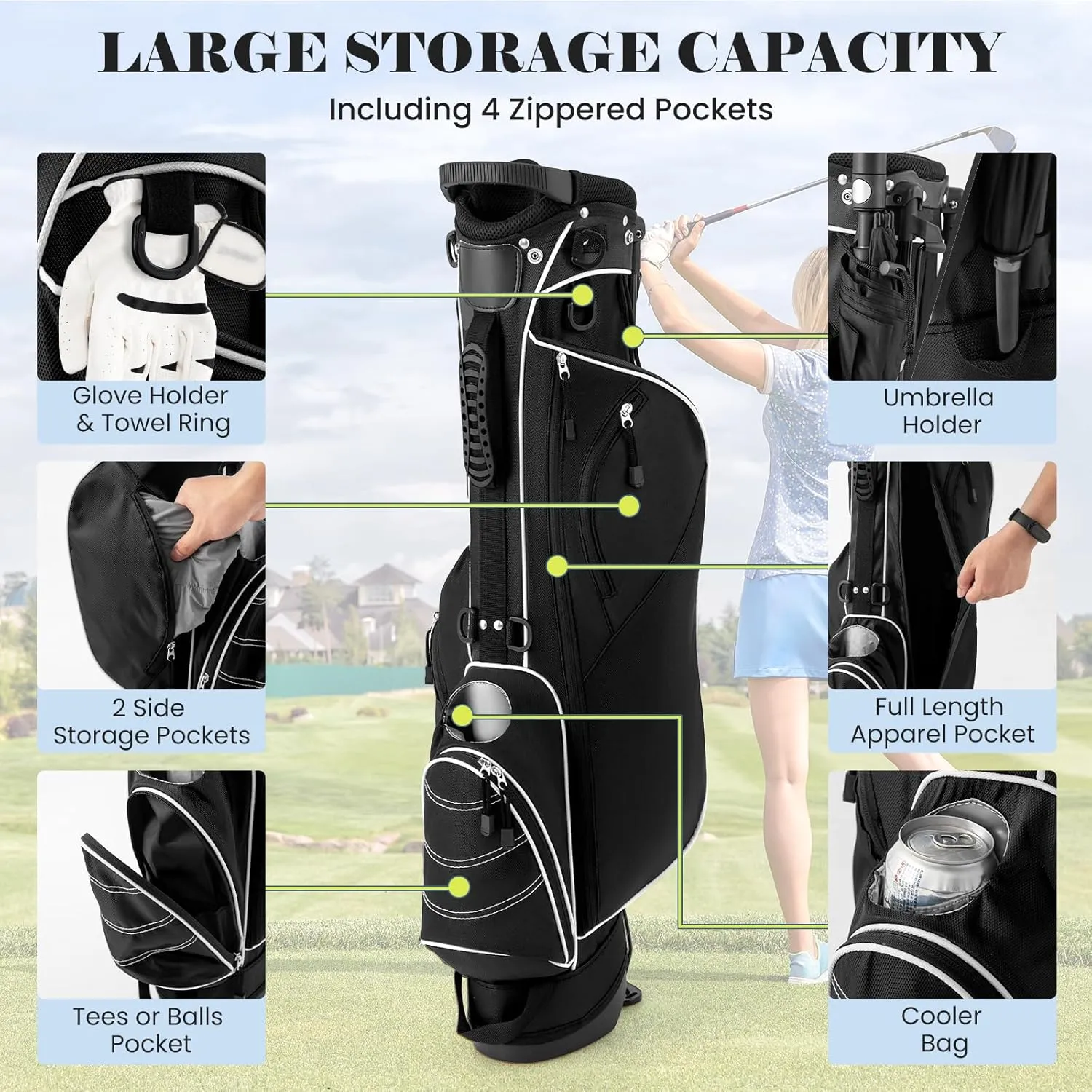 Tangkula Golf Stand Bag, Lightweight Organized Golf Bag, Easy Carry Shoulder Bag with 4 Way Dividers and 4 Pockets for Extra Storage