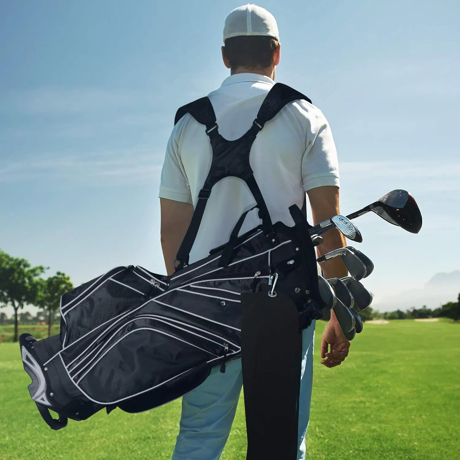 Tangkula Golf Stand Bag with 6 Way Top Dividers, Lightweight Golf Bag with Adjustable Dual Strap & 8 Pockets, Waterproof Rain Hood, Portable for Men Women