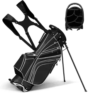 Tangkula Golf Stand Bag with 6 Way Top Dividers, Lightweight Golf Bag with Adjustable Dual Strap & 8 Pockets, Waterproof Rain Hood, Portable for Men Women