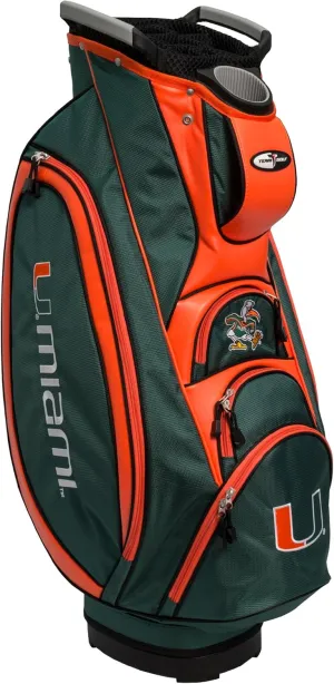Team Golf NCAA Miami Hurricanes Victory Golf Cart Bag, 10-way Top with Integrated Dual Handle & External Putter Well, Cooler Pocket, Padded Strap, Umbrella Holder & Removable Rain Hood
