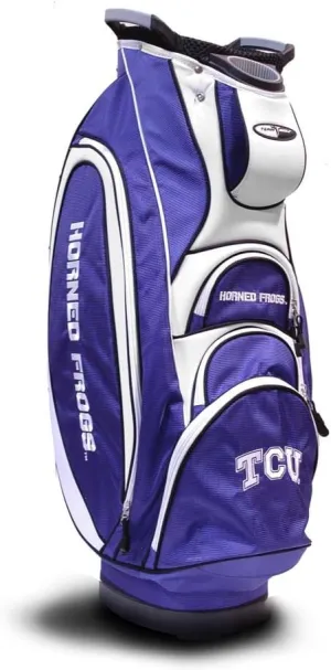 Team Golf NCAA TCU Horned Frogs Victory Golf Cart Bag, 10-way Top with Integrated Dual Handle & External Putter Well, Cooler Pocket, Padded Strap, Umbrella Holder & Removable Rain Hood