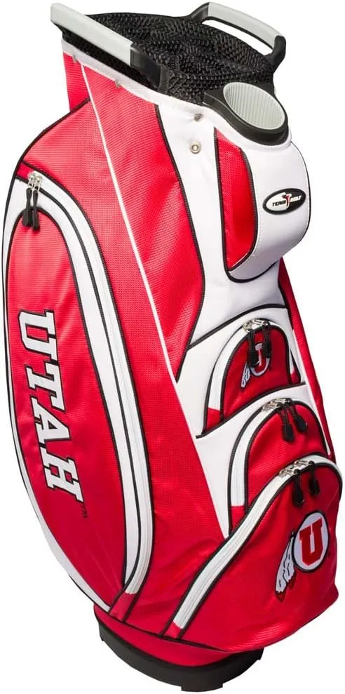Team Golf NCAA Utah Utes Victory Golf Cart Bag Victory Golf Cart Bag, 10-Way Top with Integrated Dual Handle & External Putter Well, Cooler Pocket, Padded Strap, Umbrella Holder & Removable Rain Hood
