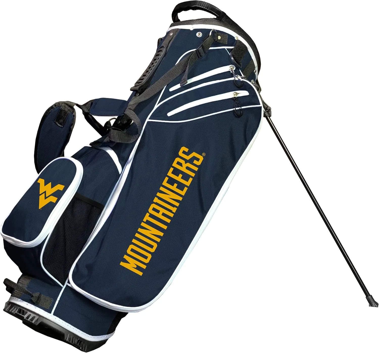 Team Golf NCAA WEST Virginia Birdie Stand Golf Bag, Lightweight, 14-Way Club Divider, Spring Action Stand, Insulated Cooler Pocket, Velcro Glove and Umbrella Holder & Padded Handles