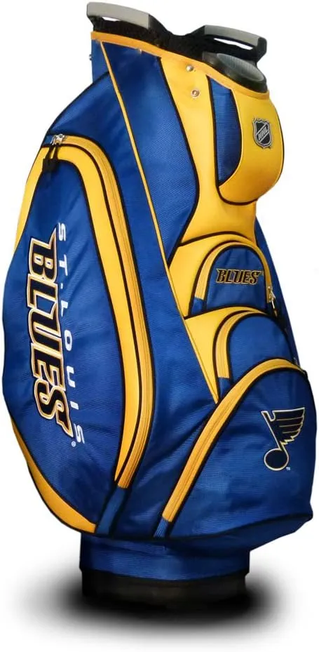 Team Golf NHL St Louis Blues Victory Golf Cart Bag, 10-way Top with Integrated Dual Handle & External Putter Well, Cooler Pocket, Padded Strap, Umbrella Holder & Removable Rain Hood