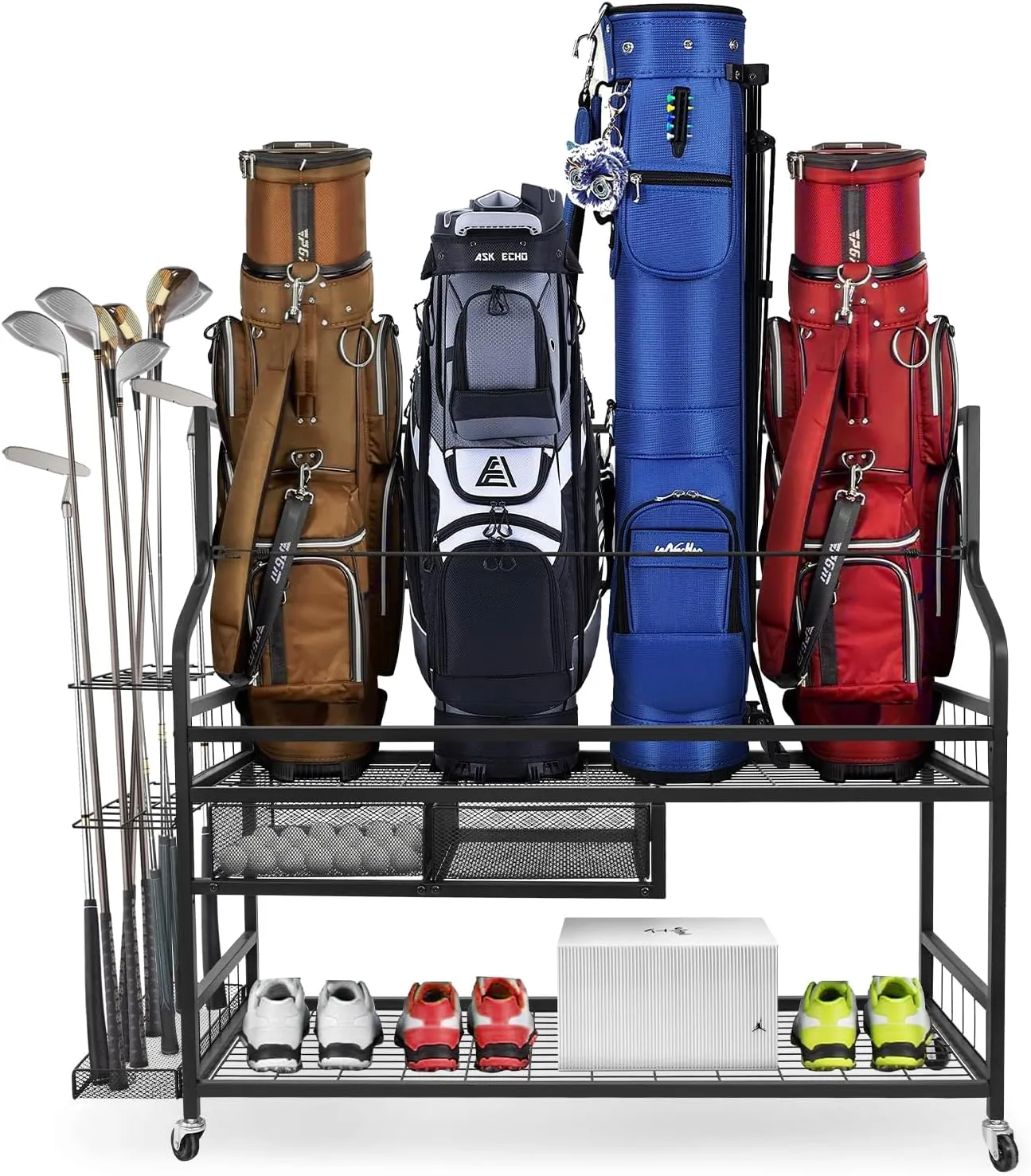 Techlnovat Golf Storage Garage Organizer, Extra Large Size Golf Bag Organizer and Storage Rack Stand Holds 4 Golf Organizer for Garage,Shed, Basement