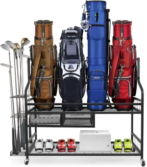 Techlnovat Golf Storage Garage Organizer, Extra Large Size Golf Bag Organizer and Storage Rack Stand Holds 4 Golf Organizer for Garage,Shed, Basement