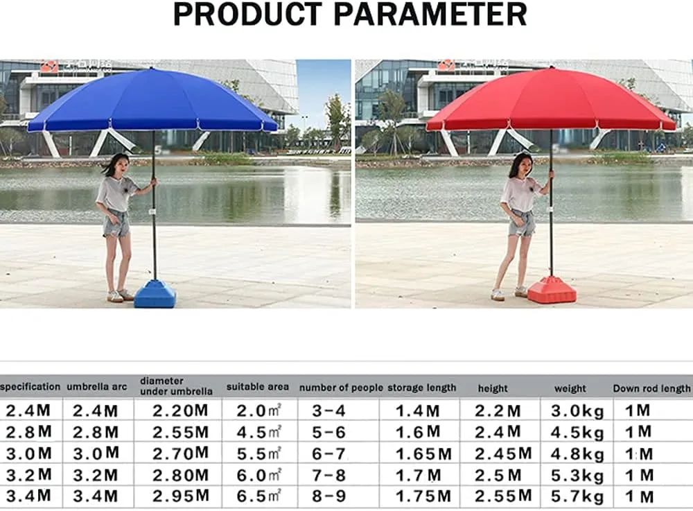 TEmkin Large-Scale Commercial Parasols for Sunshade, Outdoor Garden Parasols, Height-Adjustable Folding Round Umbrellas, Portable, Essential Equipment for Summer (Blue 2.4M)
