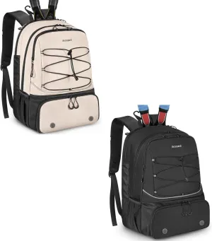 Tennis Bag, Large Tennis Bags For Women, Tennis Backpack with Ventilated Shoe Compartment and Insulated Pocket, Beige & Black