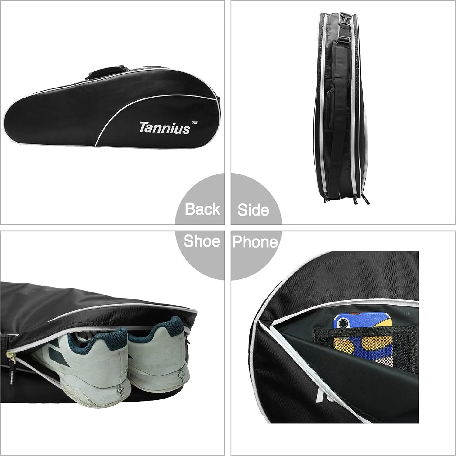 Tennis Racket Bag (3-5 Racquet), with Shoe & Phone Compartment and Protective Pad, Super Roomy and Lightweight Racquet Bag for Tennis, Badminton