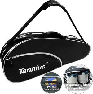 Tennis Racket Bag (3-5 Racquet), with Shoe & Phone Compartment and Protective Pad, Super Roomy and Lightweight Racquet Bag for Tennis, Badminton