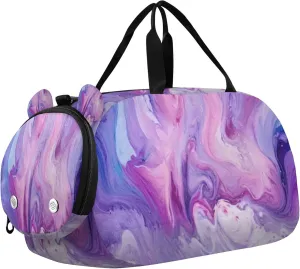 Texture Marble Kids Overnight Sports Duffel Bags with Shoe Compartment & Wet Pocket Travel Sport Gym Bag for Girls Boys