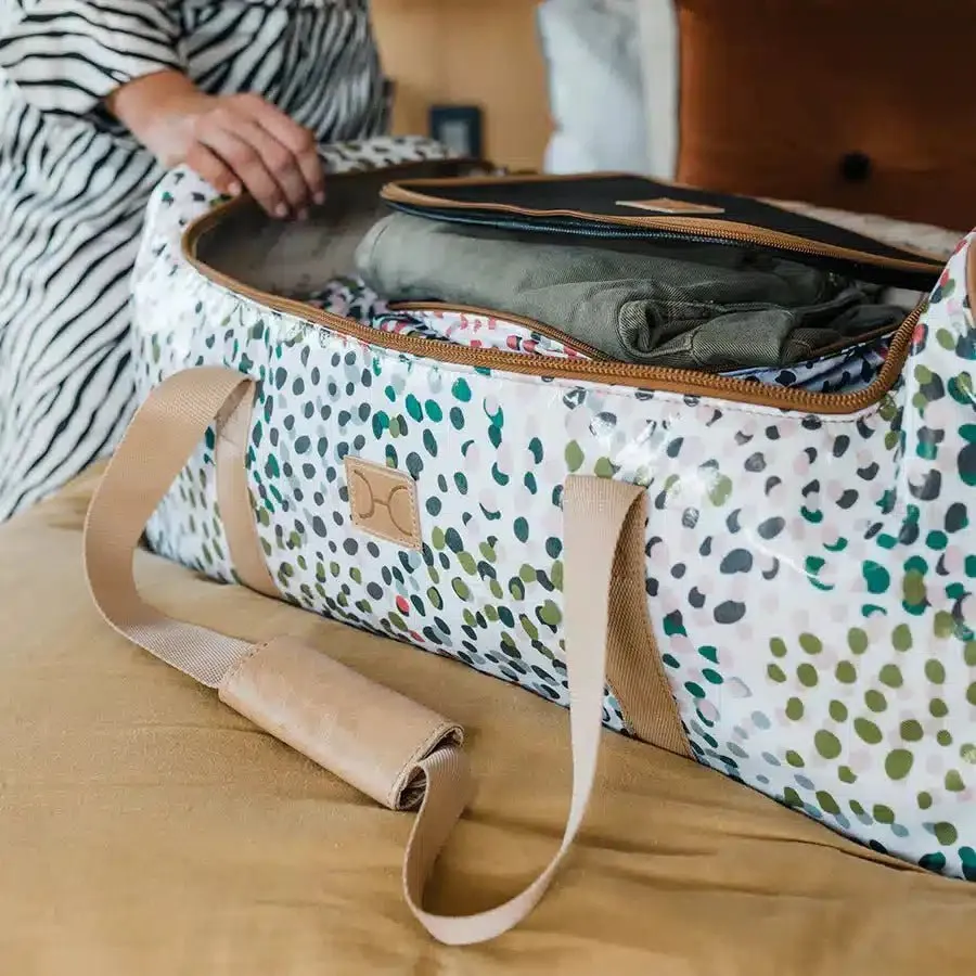 Thandana Laminated Fabric Wheeled Duffel Bag | Geo Black