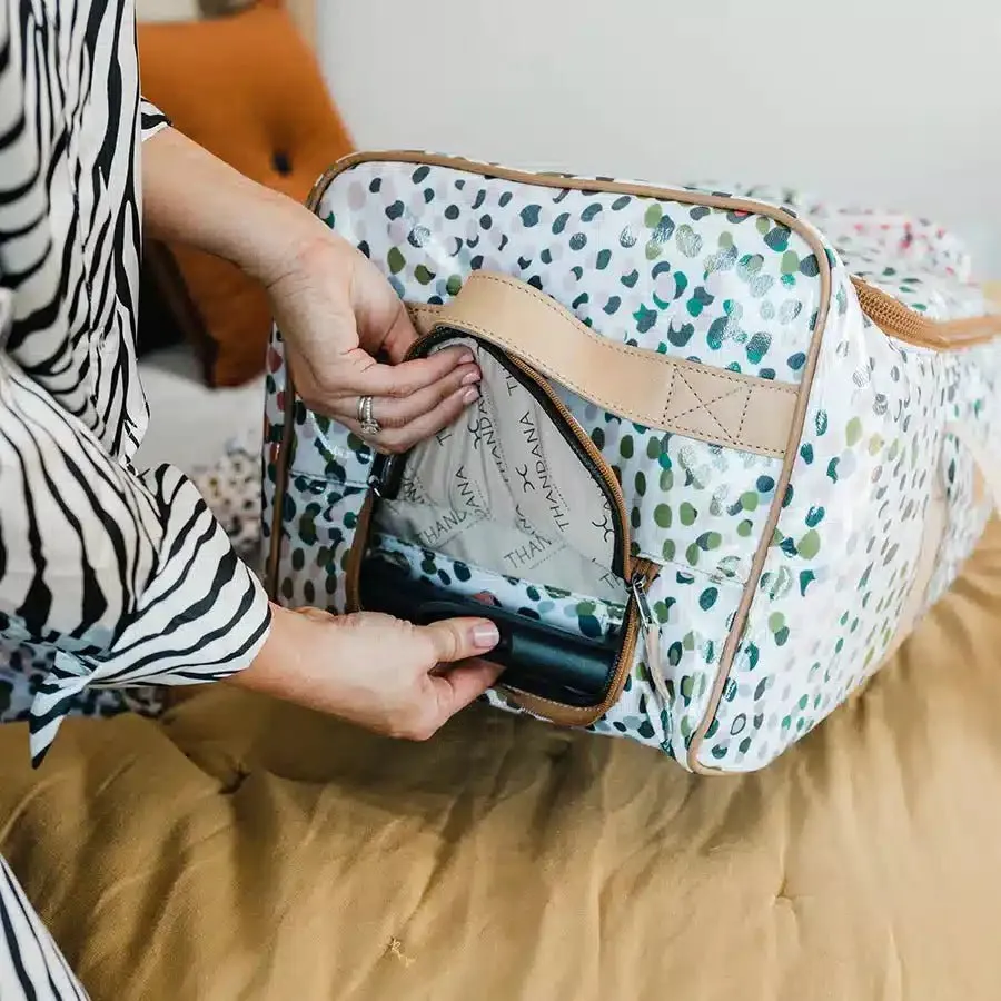 Thandana Laminated Fabric Wheeled Duffel Bag | Geo Black