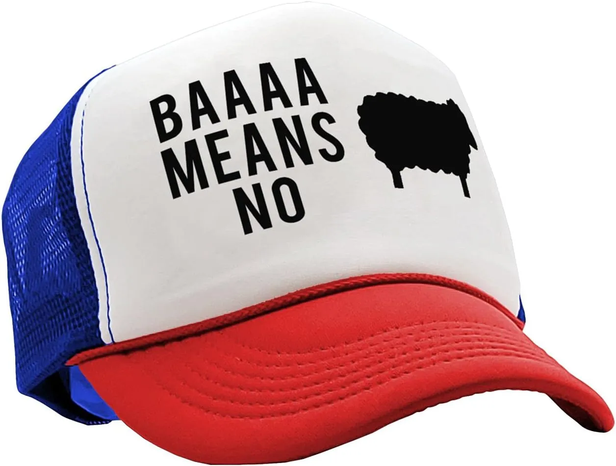 The Goozler - BAAAAAA Means NO - Sheep Parody Joke Gag - Vintage Retro Style Trucker Cap Hat