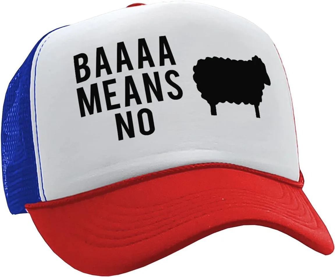 The Goozler - BAAAAAA Means NO - Sheep Parody Joke Gag - Vintage Retro Style Trucker Cap Hat