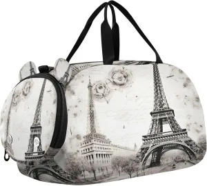 The Paris Tower Kids Overnight Sports Duffel Bags with Shoe Compartment & Wet Pocket Travel Sport Gym Bag for Girls Boys