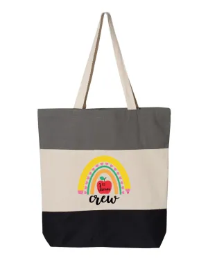 Third Grade Crew Rainbow Tote Bag,Custom 3rd Grade Crew Tote Bag, Third grade crew (15"L x 15"H x 3"D, Tri-Color Grey)