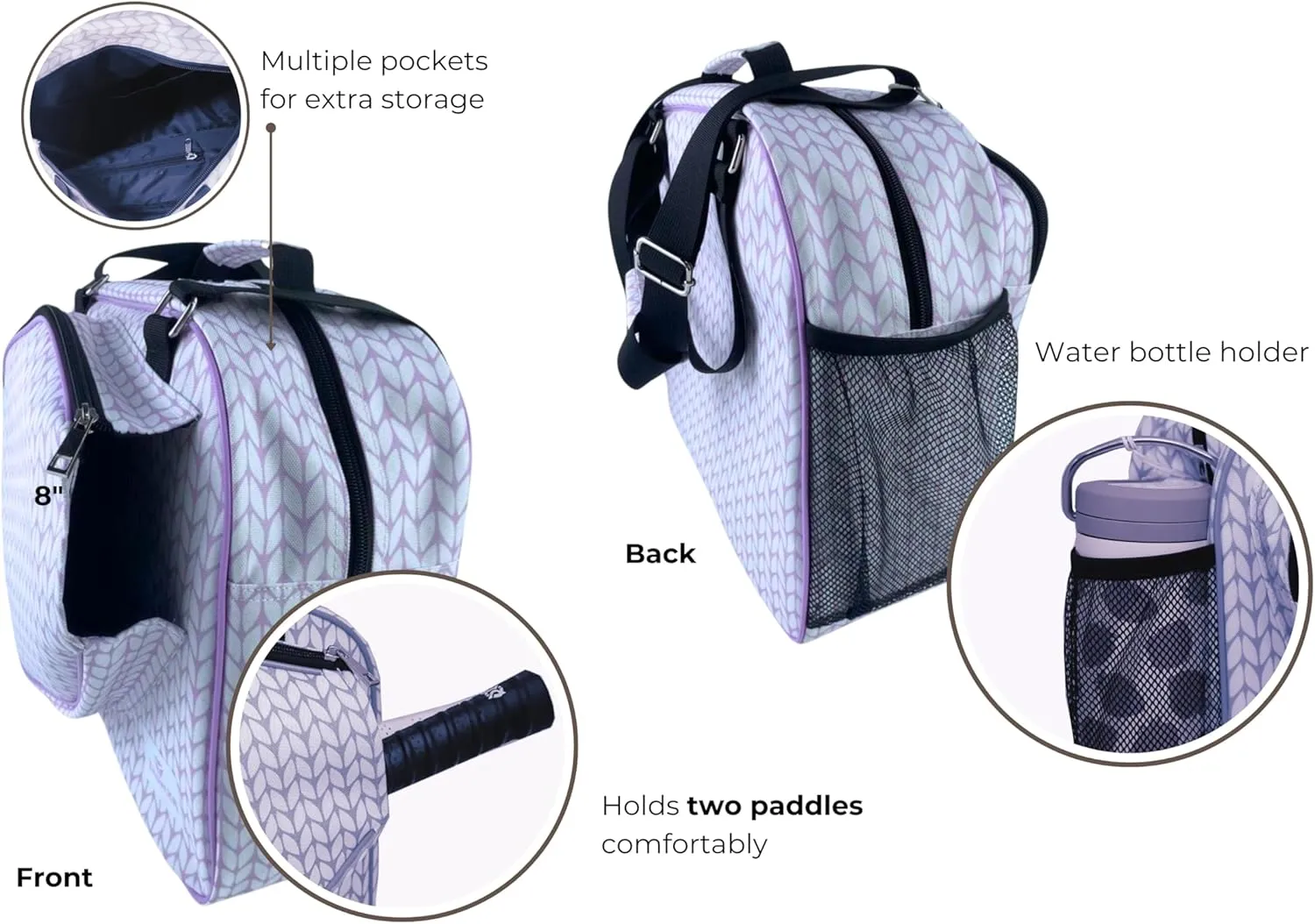 Thorza Pickleball Bag for Women with Paddle Holder, Mesh Side Pocket, Large Inner Storage, Carry Handle, and Adjustable Shoulder Strap, Sports Equipment for Amateurs and Pros