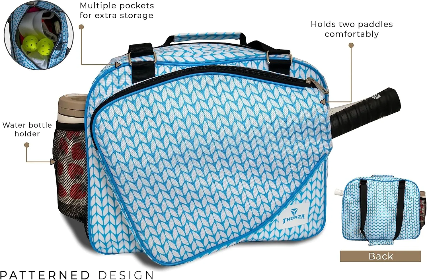 Thorza Pickleball Bag for Women with Paddle Holder, Mesh Side Pocket, Large Inner Storage, Carry Handle, and Adjustable Shoulder Strap, Sports Equipment for Amateurs and Pros