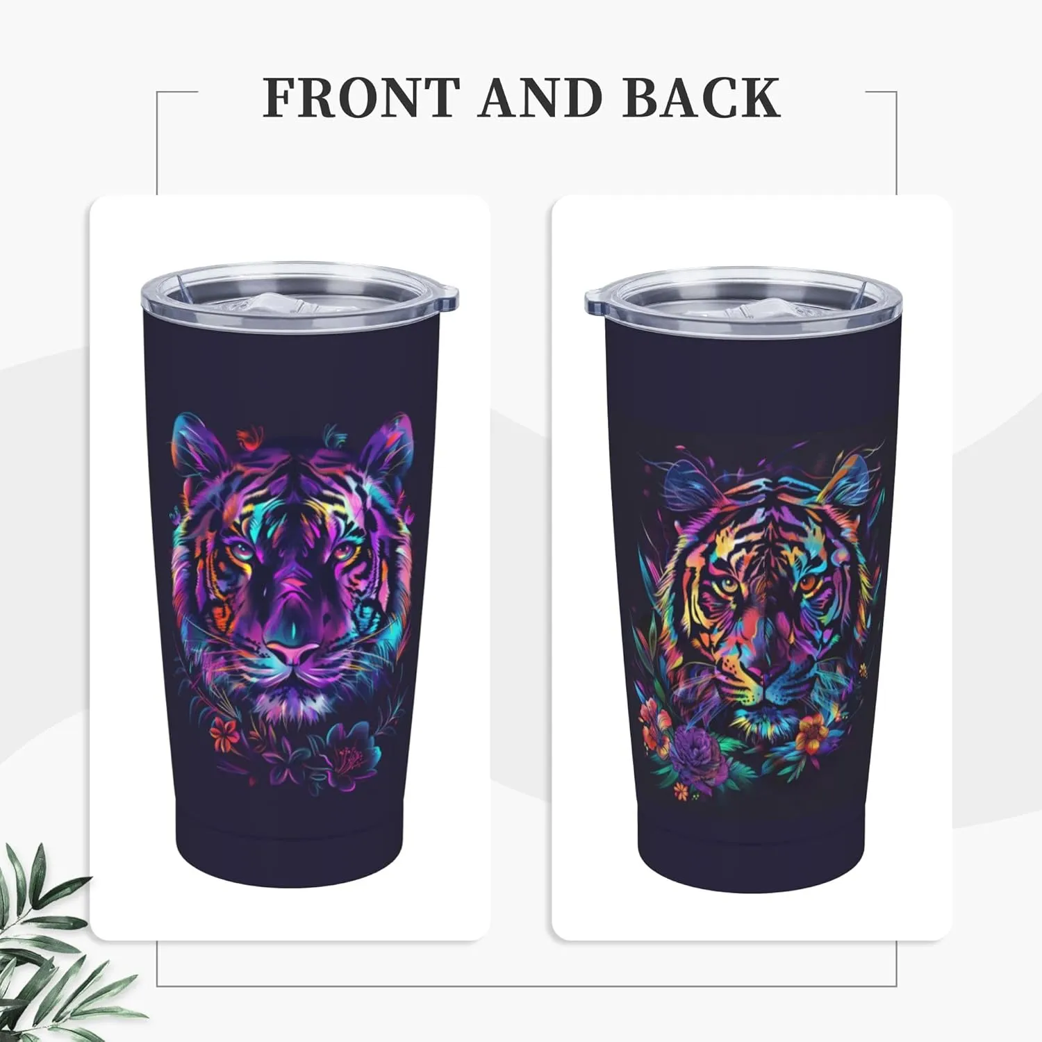 Tiger Tumbler with Lid and Straw 20 OZ Stainless Steel Travel Coffee Mug Double Wall Insulated Cup Leakproof for Car Sports Cafe Office
