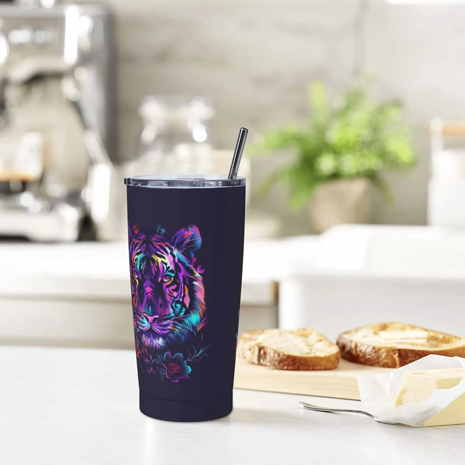 Tiger Tumbler with Lid and Straw 20 OZ Stainless Steel Travel Coffee Mug Double Wall Insulated Cup Leakproof for Car Sports Cafe Office