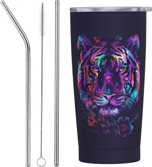 Tiger Tumbler with Lid and Straw 20 OZ Stainless Steel Travel Coffee Mug Double Wall Insulated Cup Leakproof for Car Sports Cafe Office