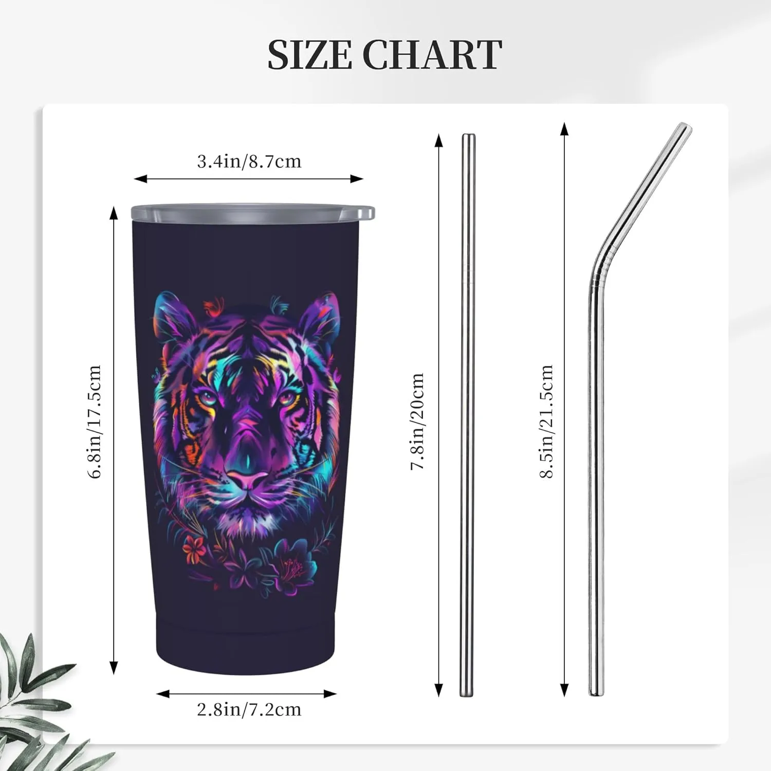 Tiger Tumbler with Lid and Straw 20 OZ Stainless Steel Travel Coffee Mug Double Wall Insulated Cup Leakproof for Car Sports Cafe Office