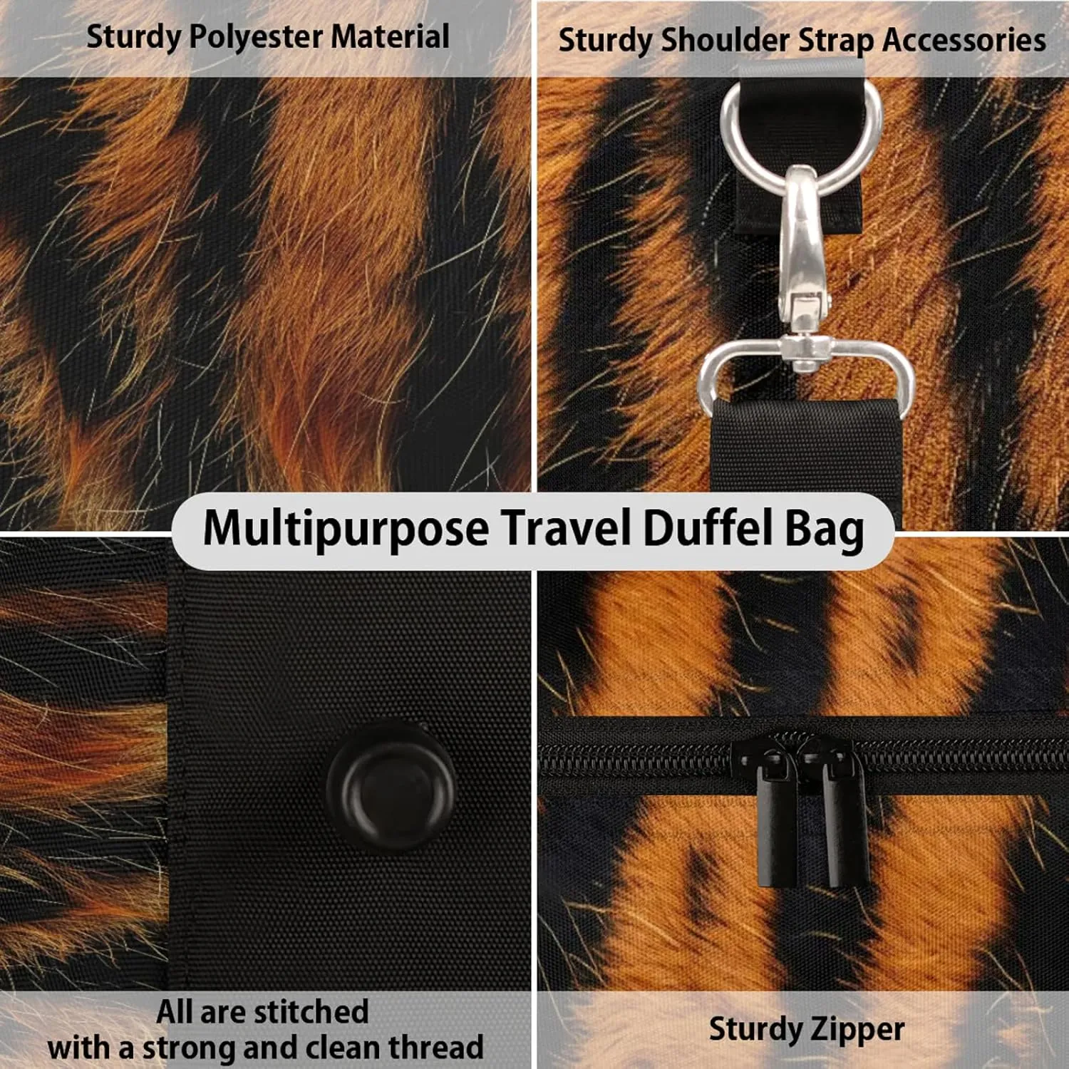 Tiger Wild Safari Skin Travel Bag for Men Women, Gym Duffle Bags for Travel, Carry On Luggage Bag, Weekender Overnight Workout Bags