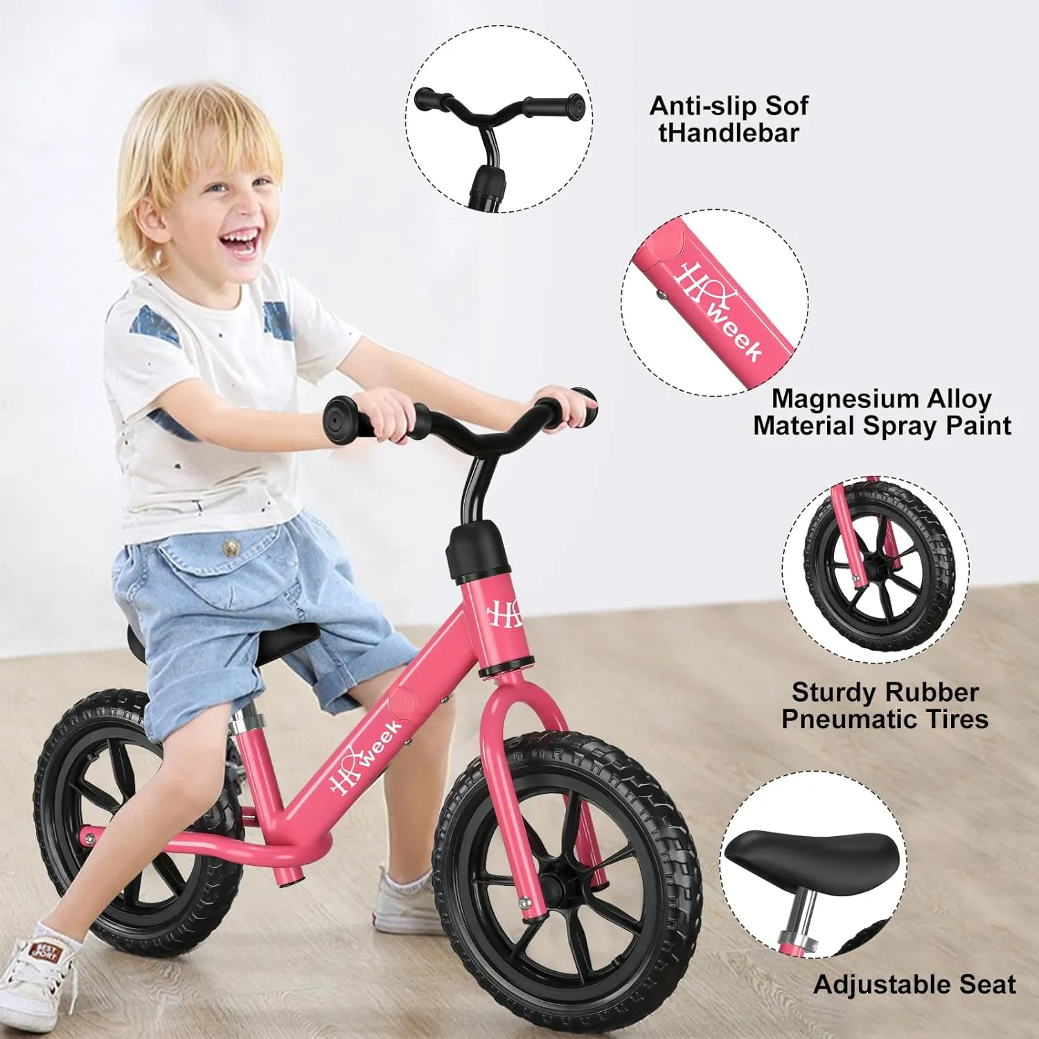 Toddler Balance Bike 12” No Pedal Training Bicycle for Kids 24 Months to 5 Years Tool-Free Adjustments Seat and Handlebar Best Gift for 2-5 Boys Girls