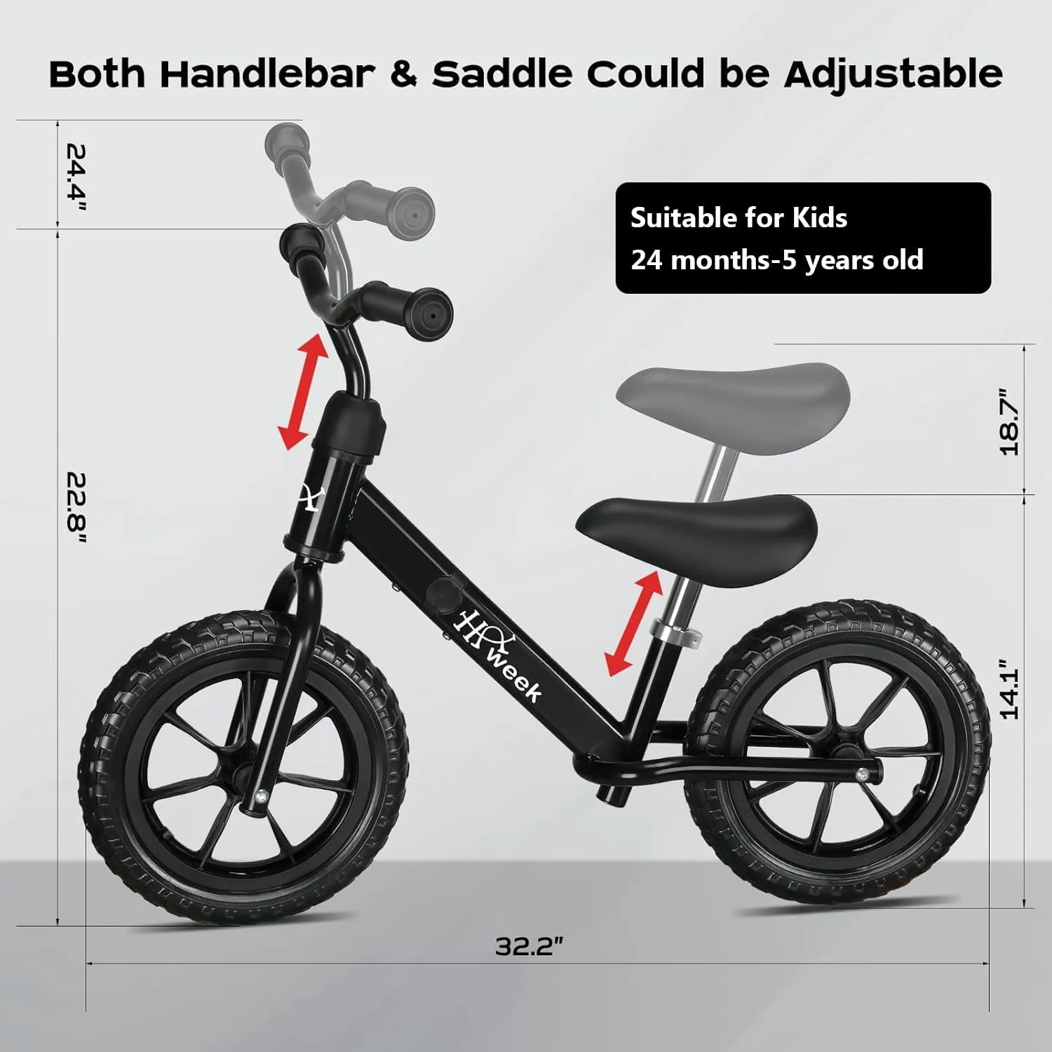Toddler Balance Bike 12” No Pedal Training Bicycle for Kids 24 Months to 5 Years Tool-Free Adjustments Seat and Handlebar Best Gift for 2-5 Boys Girls