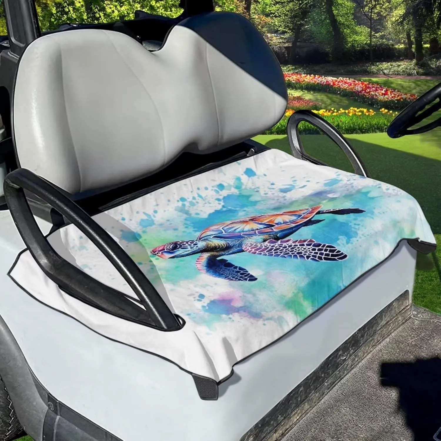 TODIYADDU Blue Paint Turtle Universal Golf Cart Seat Covers Club Car Stain Resistant Seats Club Car for Husband Four Seasons Protective Seat Cover with Unique Patterns Fit for Most 2 Seat Golf Carts