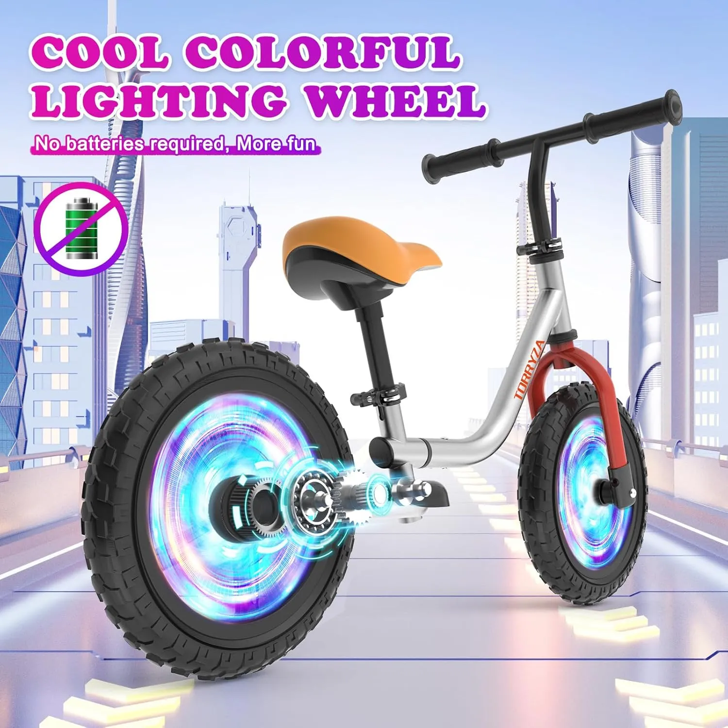 TORRYZA Colorful Lighting Toddler Balance Bike 2 Year Old, Balance Bike 2-5 Years Old,Easy Assembly, Lightweight No Pedal Bike with Adjustable Seat & Handlebar,Gifts for 2 3 4 5 Year Old Boys Girls