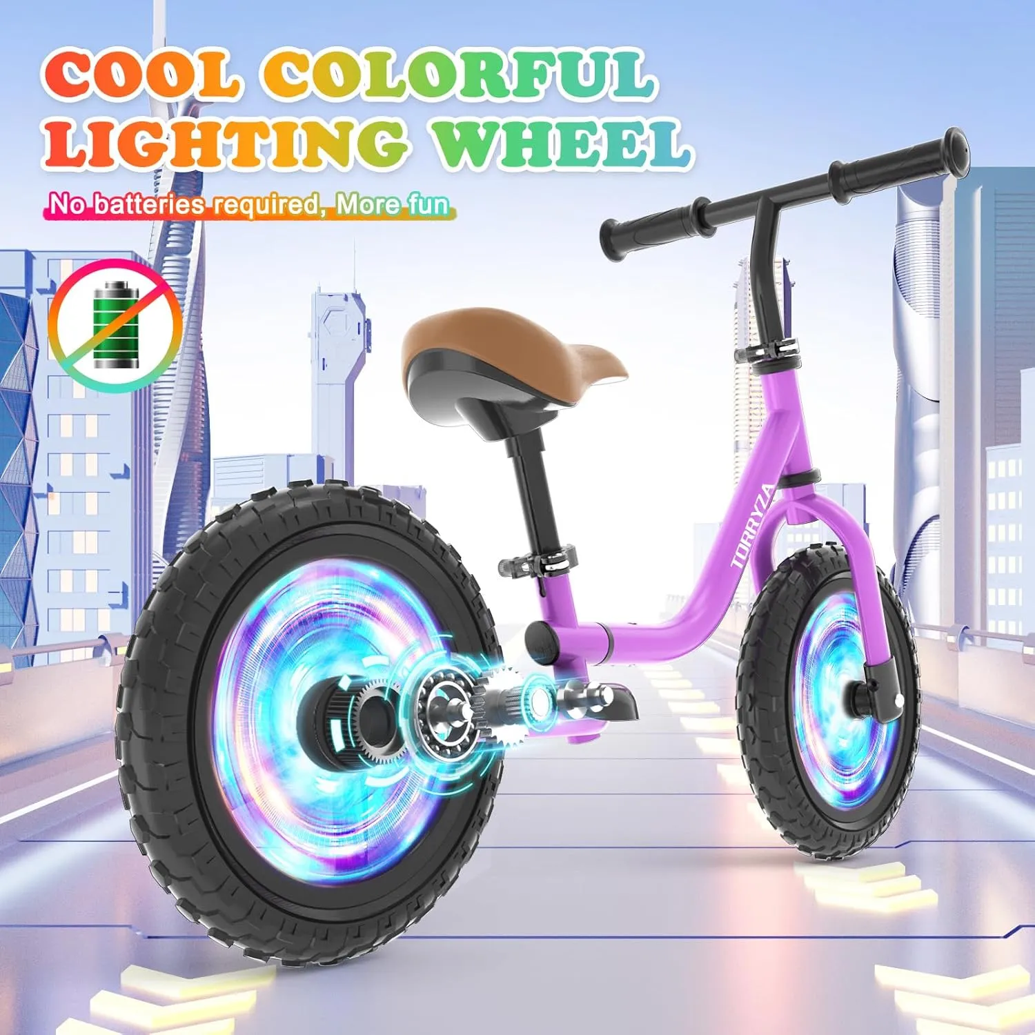 TORRYZA Colorful Lighting Toddler Balance Bike 2 Year Old, Balance Bike 2-5 Years Old,Easy Assembly, Lightweight No Pedal Bike with Adjustable Seat & Handlebar,Gifts for 2 3 4 5 Year Old Boys Girls