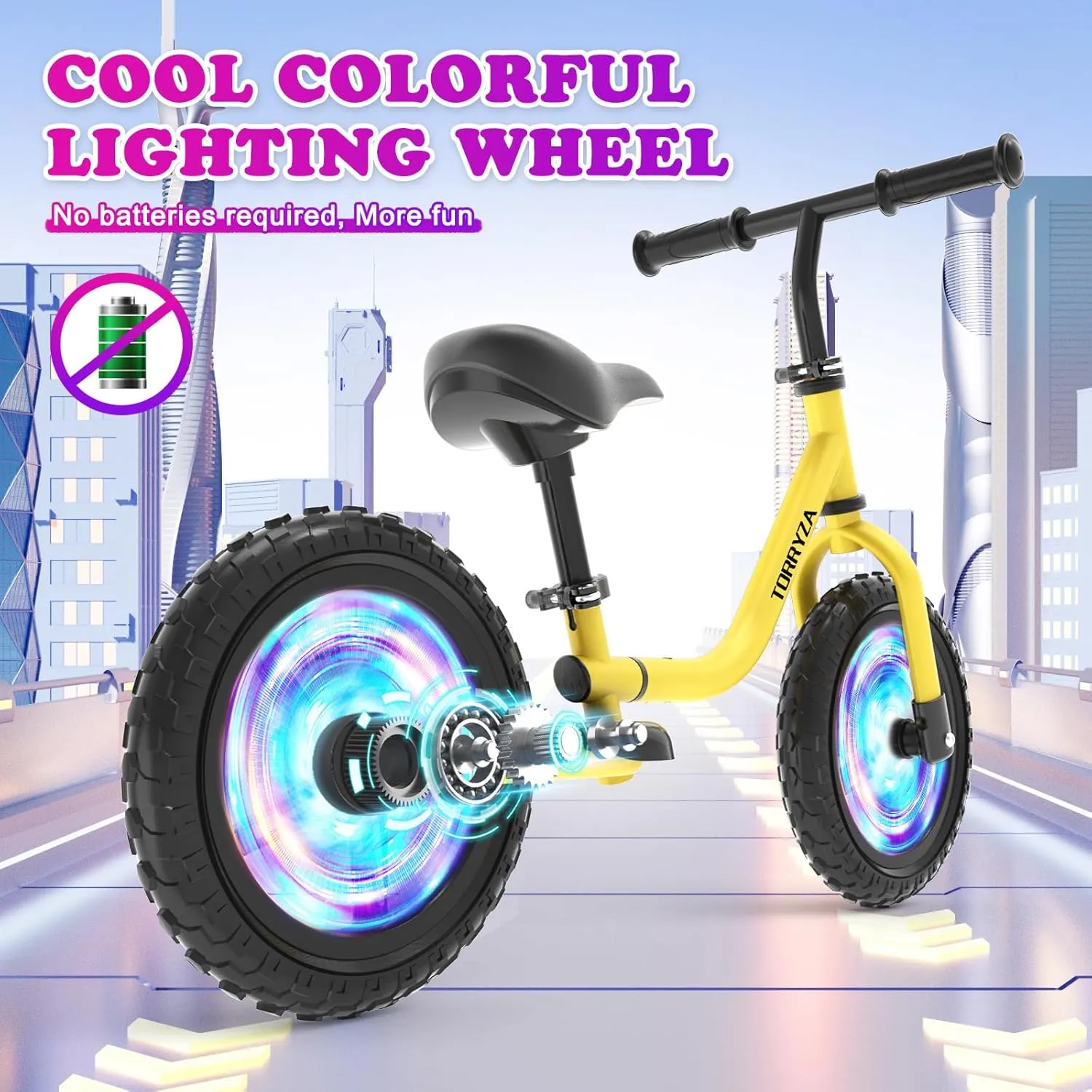 TORRYZA Colorful Lighting Toddler Balance Bike 2 Year Old, Balance Bike 2-5 Years Old,Easy Assembly, Lightweight No Pedal Bike with Adjustable Seat & Handlebar,Gifts for 2 3 4 5 Year Old Boys Girls