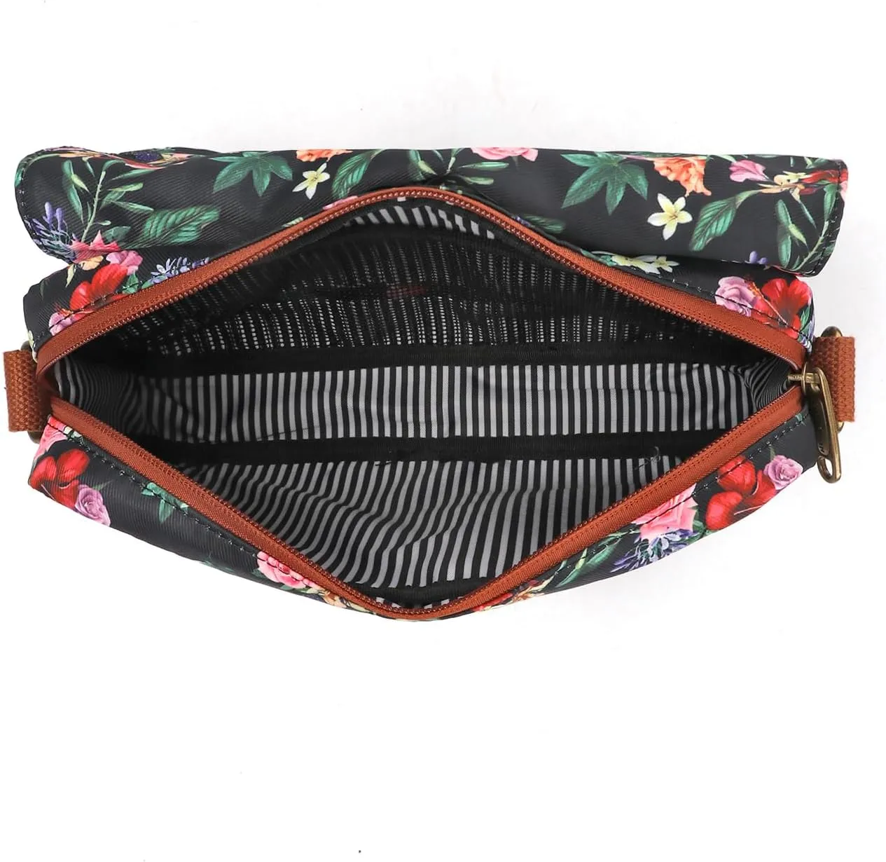 TOURBON Bike Bag Waxed Canvas Bicycle Handlebar Bag Zipper Closure Pouch Crossbar Front Frame Basket Cycling Saddebag Under Seat Strap-on Rear Rack Pannier (Black with Flower)