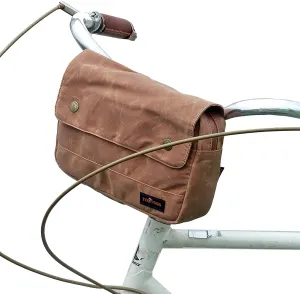 TOURBON Bike Bag Waxed Canvas Bicycle Handlebar Bag Zipper Closure Pouch Crossbar Front Frame Basket Cycling Saddebag Under Seat Strap-on Rear Rack Pannier (Khaki)