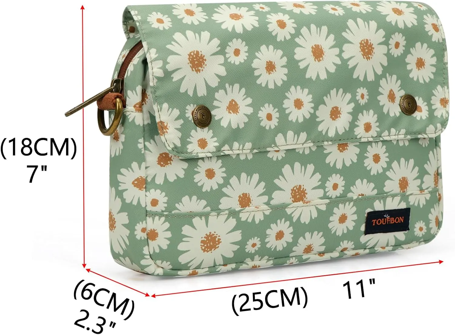TOURBON Bike Bag Waxed Canvas Bicycle Handlebar Bag Zipper Closure Pouch Crossbar Front Frame Basket Cycling Saddebag Under Seat Strap-on Rear Rack Pannier (Light Green with Flower)