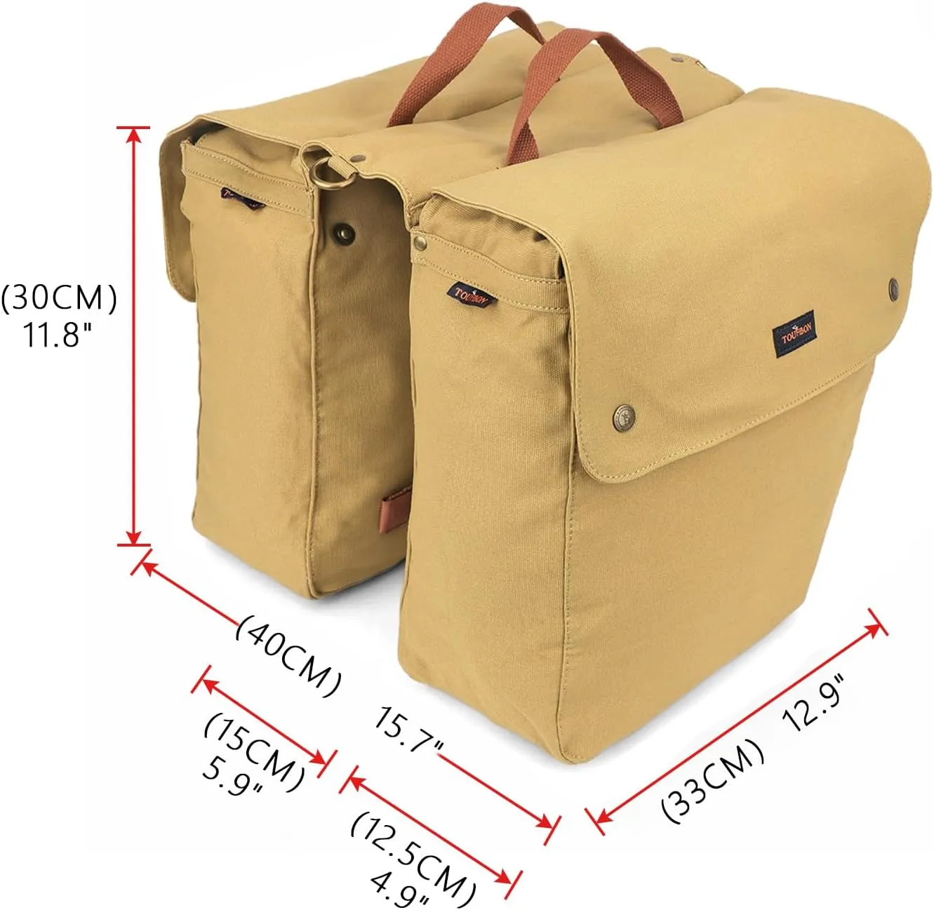 TOURBON Canvas Cycling Bicycle Bike Pannier Rear Seat Bag Rack Trunk (Waterproof, Roll-Up) (Khaki)