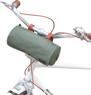 TOURBON Canvas Leather Bike Handlebar Bag with Shoulder Strap, 4.5L Bicycle Top Tube Pouch, Water-resistant Small Saddlebag storage bag for Cycling (Green)