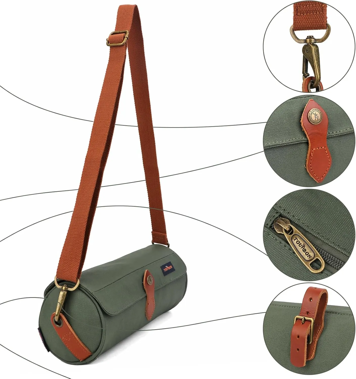 TOURBON Canvas Leather Bike Handlebar Bag with Shoulder Strap, 4.5L Bicycle Top Tube Pouch, Water-resistant Small Saddlebag storage bag for Cycling (Green)