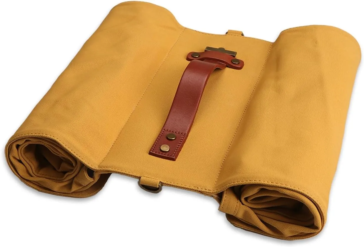 TOURBON Canvas Leather Pannier Roll-up Bike Saddle Bag Double Bicycle Rear Rack Cargo Trunk with Shoulder Strap