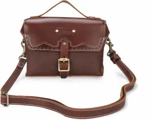 TOURBON Leather Bike Handlebar Bag Water Resistant Frame Bag for Bicycle Rack Pannier with Shoulder Strap