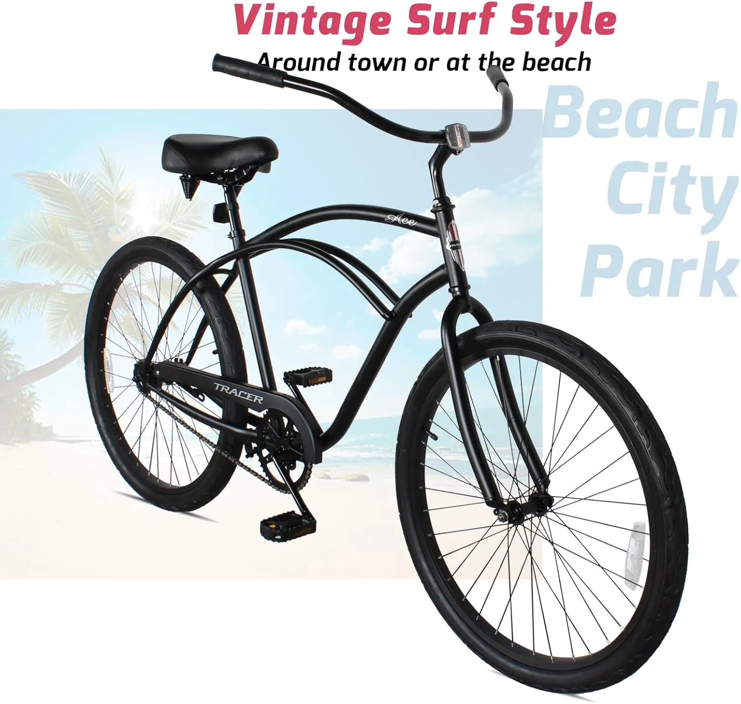 Tracer ACE 26in Single Speed Beach Cruiser Bike with Coaster Brake for Mens and Womens -Multiple Colors