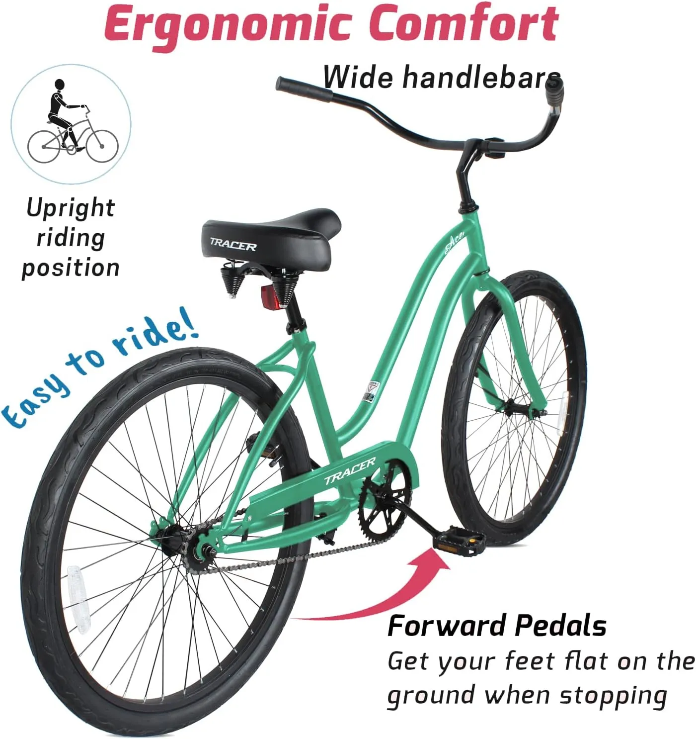 Tracer ACE 26in Single Speed Beach Cruiser Bike with Coaster Brake for Mens and Womens -Multiple Colors